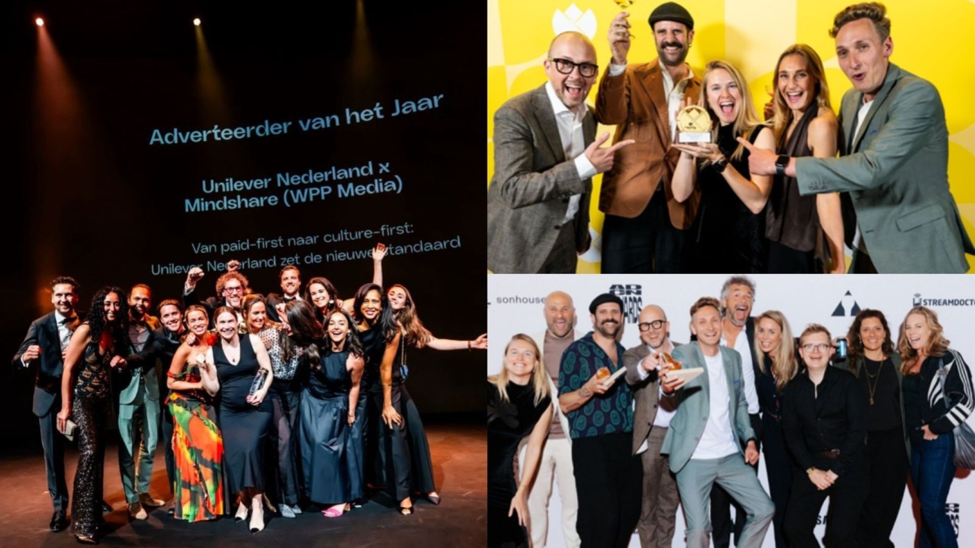 Team foto's bij gewonnen awards.
