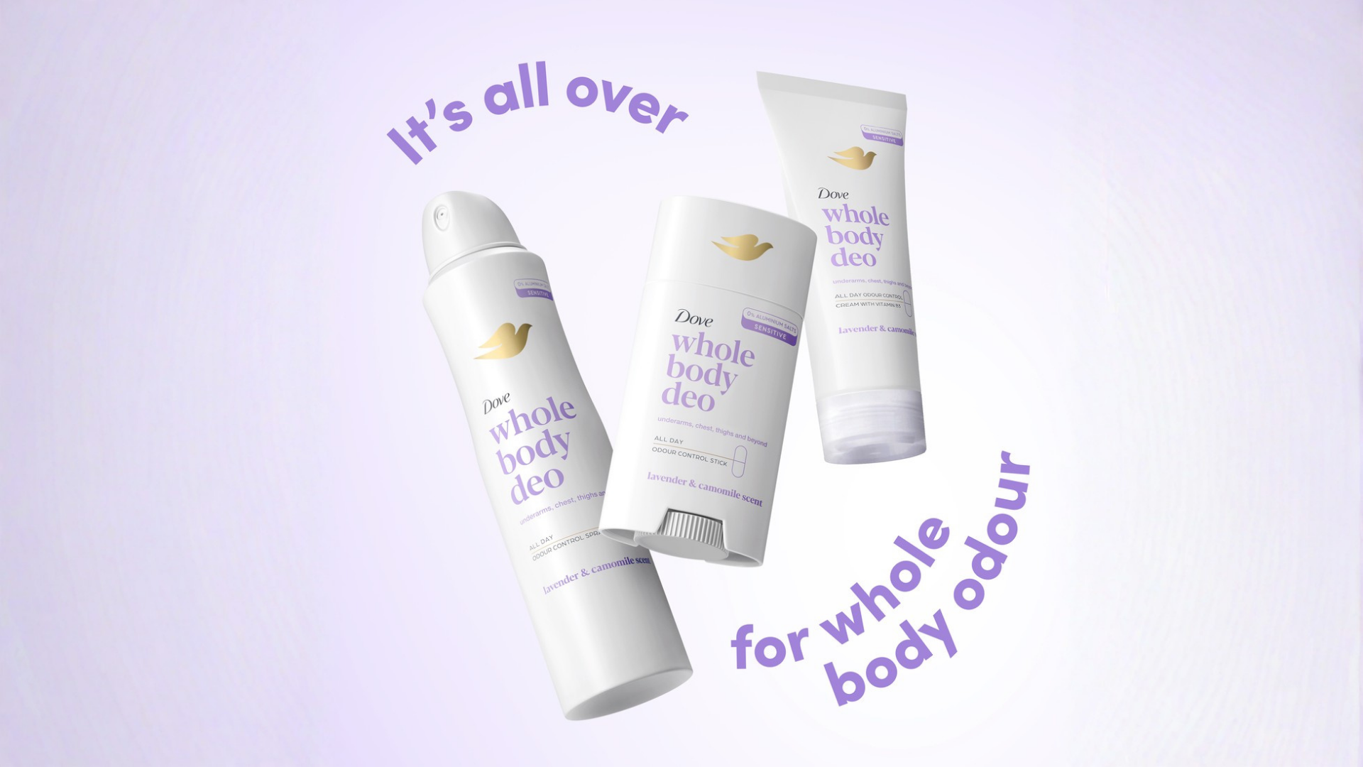 Lijn van Done’s nieuwe deodorantproducten die zijn ontworpen om geurbescherming te bieden voor het hele lichaam.